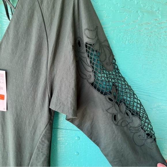 ZARA OPEN CROCHET LACE LONG SLEEVE MAXI DRESS FOREST GREEN MEDIUM NWT - Picture 9 of 16